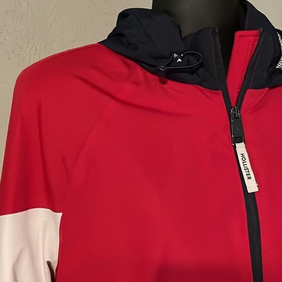 Medium Hollister red blue white long sleeve removable hood lined jacket coat - Picture 7 of 13